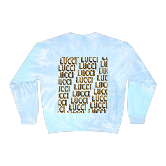 Trendy Tie-Dye Sweatshirt with 'LUCCI' Design, Cozy Casual Wear, Perfect Gift for Friends, Unisex Streetwear, Fashion Statement