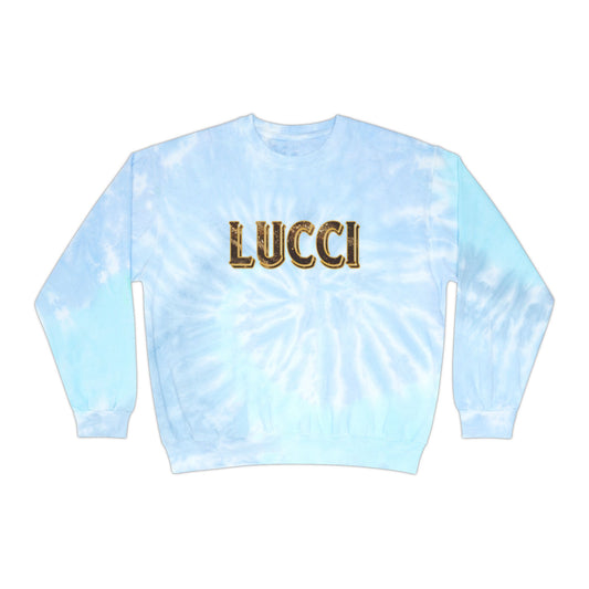 Trendy Tie-Dye Sweatshirt with 'LUCCI' Design, Cozy Casual Wear, Perfect Gift for Friends, Unisex Streetwear, Fashion Statement